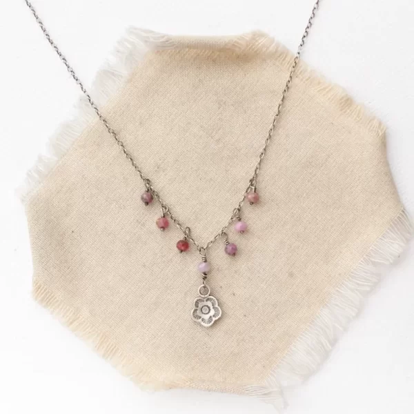 Ruby Drop Cactus Flower Necklace