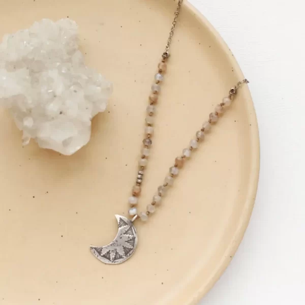 Peach Moonstone & Pakal Moon Necklace - Image 2