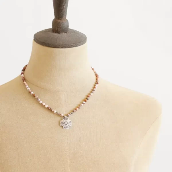 Knotted Picture Jasper Sun Cross Necklace - Image 5