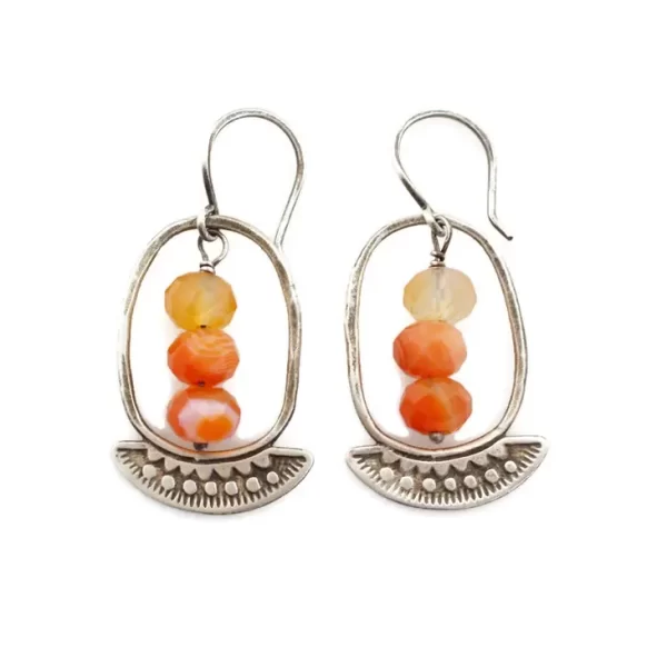 Asmi Oval Hoop Red Agate Earrings