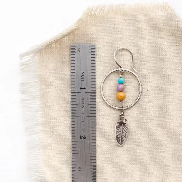 Feather Charm & Stone Hoop Earrings - Image 4