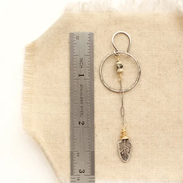 Long Feather & Dalmatian Jasper Hoop Earrings - Image 4