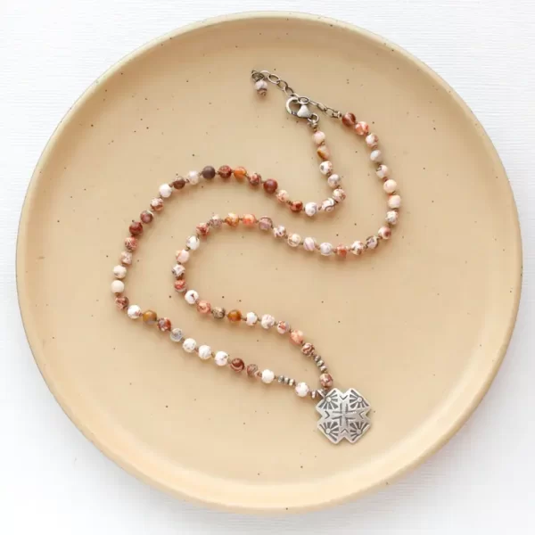 Knotted Picture Jasper Sun Cross Necklace - Image 4