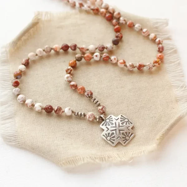 Knotted Picture Jasper Sun Cross Necklace - Image 3