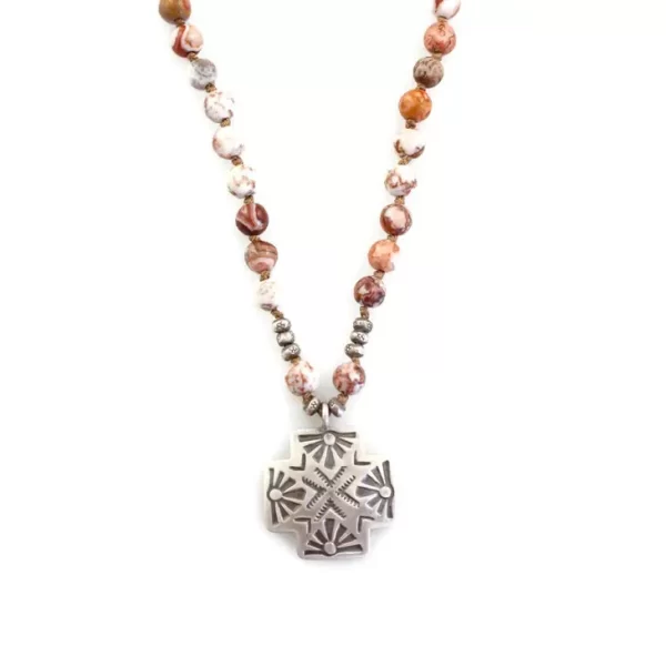 Knotted Picture Jasper Sun Cross Necklace