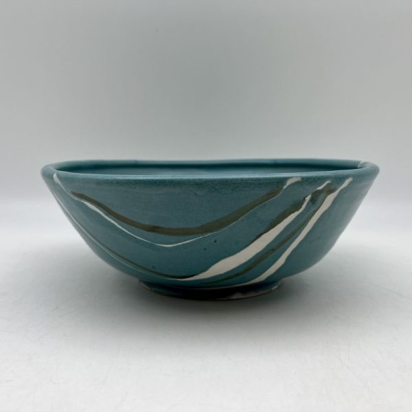 Large Turquoise & White Serving Bowl by Margo Brown - 3718