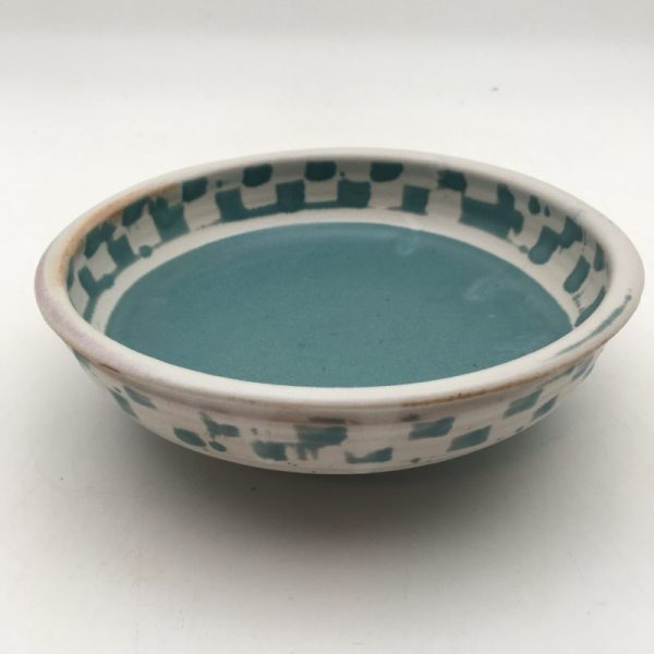 Turquoise and white checked small bowl by Margo Brown