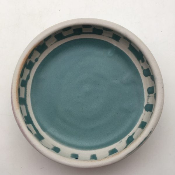 Turquoise and white checked small bowl by Margo Brown - Image 2