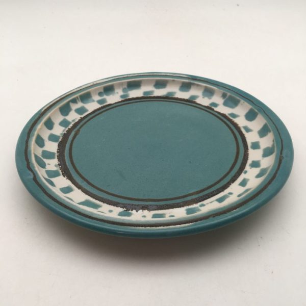 Porcelain turquoise checked plate by Margo Brown - Image 2