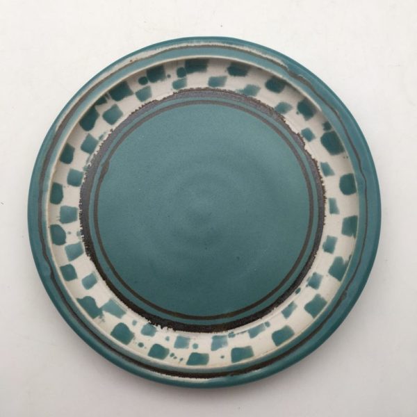 Porcelain turquoise checked plate by Margo Brown