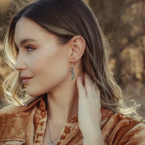 Turquoise Wrapped Oxidized Silver Vine Earrings - Image 5