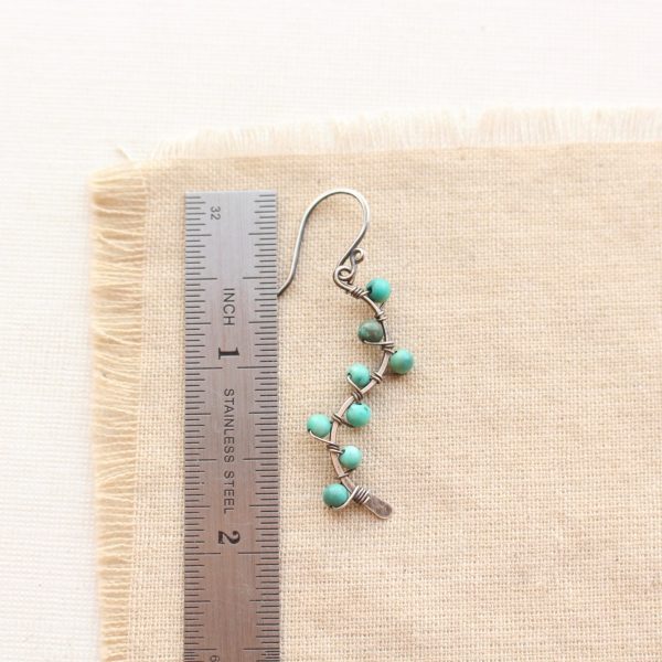Turquoise Wrapped Oxidized Silver Vine Earrings - Image 4